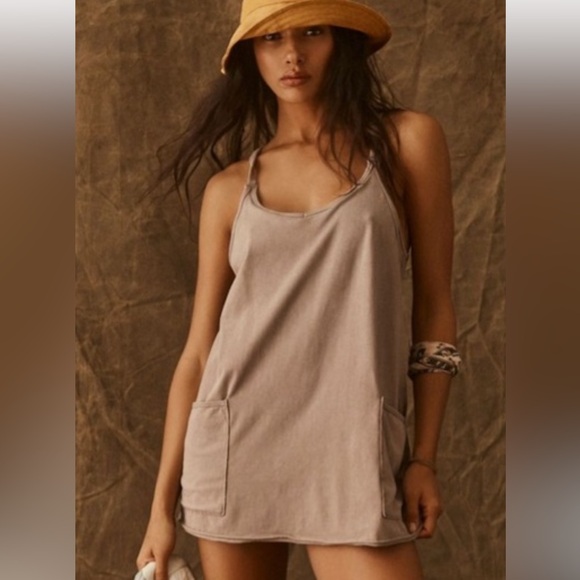 FREE PEOPLE MOVEMENT HOT SHOT MINI DRESS WITH SHORTS in Mocha Latte NWT sz XS - Picture 1 of 7